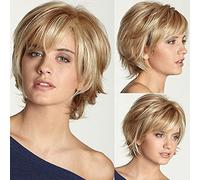 YXSHZ Perruque de Synthétique courts pour femme - Couleur blond - Cheveux naturels avec frange - Perruque intégrale résistante à la chaleur (blond)