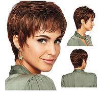 YXSHZ Perruques de cheveux bruns courts pour femmes avec frange - Cheveux synthétiques naturels - Mélange blond résistant à la chaleur (Marron)