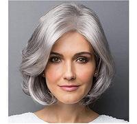 YXSHZ Perruques de cheveux synthétiques courts et ondulés avec raie latérale Gris argenté Pour femme Résistant à la chaleur (gris argenté)