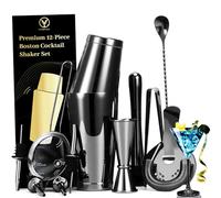 YXT&BEYOND Kit Shaker à Cocktail Professionnel 550ML & 850ML - Kit Cocktail Complet 12 Pièces INOX 304 Noir Martini Boston Cocktail Shaker Set pour Barman, Home, Bar, Cadeau Femme Homme