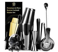YXT&BEYOND Shaker Cocktail Set INOX 304,12 Pièces Boston Bartender Kit, Prépare Margaritas/Mojitos, Mixage Cocktail, Idéal Barman & Débutants, Cadeau Anniversaire/Noël, Bars/Familles, Noir