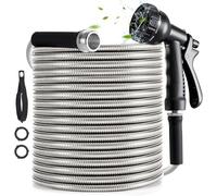 YXT&BEYOND Tuyau d'Arrosage Extensible 15m en Acier Inoxydable Flexible, Enrouleur avec 10 Modèles de Pulvérisation, Idéal pour Jardin, Arrosage, Nettoyage et Lavage de Voiture