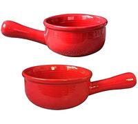 YXUANYZNB Bols à soupe à l'oignon français avec poignées, pots en céramique durables, adaptés pour la soupe, le piment, le ragoût de bœuf, le muesli, rouge || 2 pièces