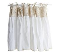 YXW Cantonnière Shabby Chic, Rideau Court de Cuisine en Dentelle Beige avec Coutures en Coton Blanc, Demi-Rideaux de café, 1 pièce (120 × 63 cm / 120 × 123 cm)