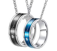 YXWYXWA 2pcs Son Ensemble Assorti pour Les Couples, Les Colliers pour Femmes du Rythme Cardiaque avec des charmes, Un Collier d'anneau promesse en Acier Inoxydable Bleu Noir, Longueur de 50/60 cm