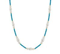 YXWYXWA 925 Sterling Silver Necklace, Gold Necklace Long Clavicle Chain with Pearls and Blue Beads Women Jewelry