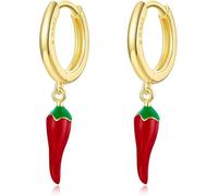 YXWYXWA 925 Sterling Silver Red Enamel Pepper Gold Hoop Earrings Buckle Cartoon Plant Earrings for Women Fine Jewelry