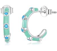 YXWYXWA 925 Sterling Silver Turquoise Half Hoop Women Earrings Bohemian Style Earrings for Girl Jewelry Dainty Party Gift