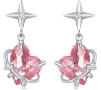 YXWYXWA Bijoux en Argent Sterling, Artisanat 925 Argent Rose en Argent simulé de Boucles d'oreilles en Forme de Diamant en Forme de Coeur Boucle d'oreille de Coeur
