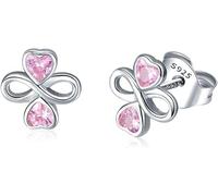 YXWYXWA Bijoux en Argent Sterling, Vrai 925 Argent Sterling Infini Amour Rose Coeur trèfle de Petites Boucles d'oreilles pour Femmes Bijoux en Argent Authentique