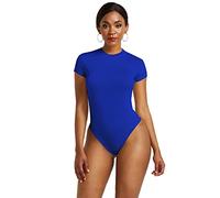 YXWYXWA Bodys de la Femme Round Cou Round Summer Sleeve Slim Pullover Elastic Botting Shirt Fashion and Leisure, Bleu, S