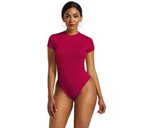 YXWYXWA Bodys de la Femme Round Cou Summer Sleeve Slim Pullover Elastic Botting Shirt Fashion and Leisure, Wine Red, M