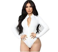 YXWYXWA Bodys de la Mode Fashion Colore Couleur Solide Zipper à Manches Longues Shirting Slim Clubwear Tops, Blanc, S