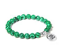 YXWYXWA Bracelet Beaded Bracelets,Natural Green Malachite Stone Beads Beaded Bracelets,Silver 3D Pendant Bangles,Elastic Crystal Bracelet Fashion Crystal Jewelry for Men Women