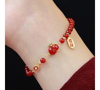 YXWYXWA Bracelet Feng Shui Bracelet Natural Agate Inlaid Hetian Jade Rabbit Lucky Charm Chinese Old Coin Adjustable Bracelet Ward Off Evil Spirits Amulet for Good Luck Money Prosperity,Red