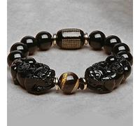 YXWYXWA Bracelet Feng Shui Gold Obsidian/Pi Yao Wealth Bracelet Tiger Eye Stone Reiki Crystal Bracelet Spiritual Chakra Bracelet Amulet Lucky Adjustable Ward Off Evil Bracelet Men Women,Style d,12mm