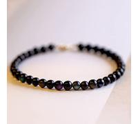 YXWYXWA Bracelet Feng Shui Obsidian Wealth Bracelet 3Mm Round Beads Reiki Crystal Bracelet Spiritual Chakra Bracelet Amulet Lucky Adjustable Ward Off Evil Bracelet Men Women,Faceted,14cm