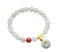 YXWYXWA Bracelet Feng Shui Wealth Bracelet Hetian Jade Bracelet Harmony Buckle Pendant Bracelet Lucky 8mm Elastic Bead Bracelet Lucky Charm Reiki Chakra Meditation Ladies
