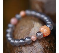 YXWYXWA Bracelet Natural Agate Bracelet 8MM Grey Agate Round Beads Sunstone Carved Feng Shui Pumpkin Auspicious Melon Lucky Charm Elastic Bracelet Amulet for Women Good Luck Money Prosperity
