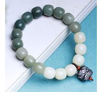 YXWYXWA Bracelet Natural Bodhi Root Bracelet 9X10mm Gradient Barrel Beads Silver Obsidian Carved Feng Shui Lion Lucky Charm Pendant Elastic Bracelet Spiritual Amulet for Good Luck Money Prosperity