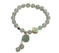YXWYXWA Bracelet Natural Crystal Bracelet 8MM Green Aventurine Round Beads Carved Feng Shui Pendant Chinese Words Lucky Charm Elastic Bracelet Amulet for Longevity Money Prosperity