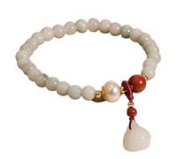 YXWYXWA Bracelet Natural Jade Bracelet 8MM Jadeite Beads Agate Freshwater Pearl Feng Shui Carved Jadeite Lucky Charm Pendant Elastic Bracelet Meditation Amulet for Lonfgevity Money Prosperity