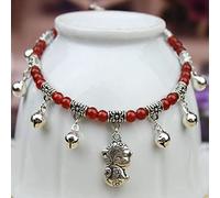 YXWYXWA Bracelet Natural Red Blue Black Agate Tibetan Silver Anklet Bracelet Chain Feng Shui Spiritual Amulet Charm Chakra Gems Authentic Crystal Adjustable Anklet Good Luck Gift Women,Bell