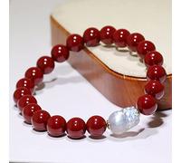 YXWYXWA Bracelet Natural Red Cinnabar Bracelet 8MM Beads Grey Moonstone Carved Feng Shui Pi Xiu Lucky Charm Elastic Bracelet Spiritual Amulet Ward Off Evil Spirits for Good Luck Money Prosperity