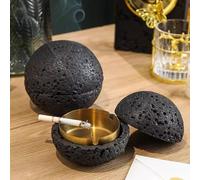 YXWYXWA Cendrier pour extérieur, Noir, béton - 3 rainures pour Le Stockage des Cigarettes - Coupe-Vent, Couvercle pour retenir Les odeurs, Facile à Nettoyer, Style, 12,5 x 11,2 cm