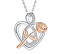 YXWYXWA Chaîne Pendentif d'amour sans Fin Collier Rose de cœur étincelant pour Les Femmes Bijoux Anniversaire fabriquées en Chine