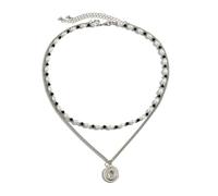 YXWYXWA Collier en Couches en Couches, Collier de chaîne de Trottoir pour Hommes Perle de Perle à Double Couche Coquille d'escargot Collier Pendentif en Alliage avec Fermoir à Griffe de Homard