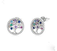 YXWYXWA Colorful 925 Sterling Silver Earring Stud Statement Jewelry Dazzling Family Tree Ear Studs Simulation Diamonds Tree Earrings for Women and Girls