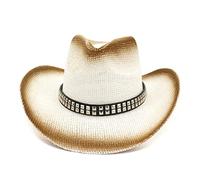 YXWYXWA Cowboy Hat with Metal Plated Hatband Shapeable Cowgirl Jazz Caps for Summer Western Vacation Beach Sunhat