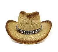 YXWYXWA Cowboy Hat with Metal Plated Hatband Shapeable Cowgirl Jazz Caps for Summer Western Vacation Beach Sunhat