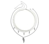 YXWYXWA Curb Chain Necklace Layered Pearl Silver Alloy Jewelry Gift for Men and Women