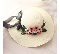 YXWYXWA Double Flowers Weave Hat Fashion Wide Brim Summer Hats Girl Women Outdoor Beach Hat Floral Bow Sun Hat