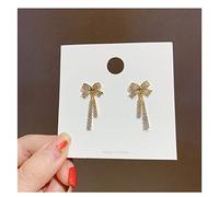 YXWYXWA Earring French Bow Full Diamond Tassel Pearl Earrings Sweet Earrings Female Face is Thin Crystal Pearl Earring