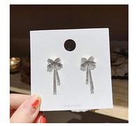 YXWYXWA Earring French Bow Full Diamond Tassel Pearl Earrings Sweet Earrings Female Face is Thin Crystal Pearl Earring