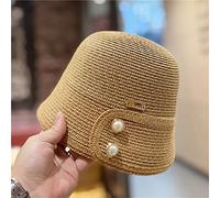 YXWYXWA Été élégant Seau de Perle Blanc élégant pour Femmes Paille de Vacances Panama Plaque extérieur Plage Visor Cap