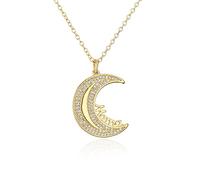 YXWYXWA Fashion Mama Moon Shape Pendant Collier Femmes Gold Couleur AAA Cumbic Zirconia Jewelry Gift for Mother 45cm