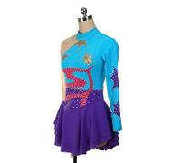 YXWYXWA Girls Figure Ice Skating Robe Femme Adulte Sparkly Rhingestone Long Manche à l'arrière, Show Costume Race Jirt, Bodys de Gymnastique de Danse de Ballet, Bleu, 3XS