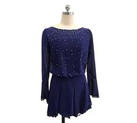 YXWYXWA Girls Figure Ice Skating Robe Femme Adulte Sparkly Rhingestone Long Manneve, Show Costume Race Jirt, Body Bodys de Gymnastique de Danse de Ballet, Bleu, XXL