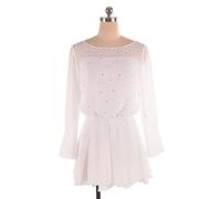 YXWYXWA Girls Figure Ice Skating Robe Femme Adulte Sparkly Rhingestone Long Manneve, Show Costume Race Jirt, Body Bodys de Gymnastique de Danse de Ballet, Blanc, XXL
