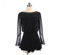 YXWYXWA Girls Figure Ice Skating Robe Femme Adulte Sparkly Rhingestone Long Manneve, Show Costume Race Jirt, Body Bodys de Gymnastique de Danse de Ballet, Noir, XL