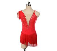 YXWYXWA Girls Figure Ice Skating Robe Femme Adulte Sparkly Rhingestone sans Manches Bodys Bodys Body, Spectacle de Race de Costume, Jupe de Gymnastique de Danse de Ballet, Rouge, XXS