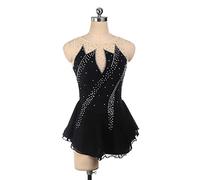 YXWYXWA Girls Figure Ice Skating Robe Femme Adulte Sparkly Rhingestone sans Manches Bodys Bodys Body, Spectacle de Race de Costume, Jupe de Gymnastique de Danse de Ballet, Noir, 3XS