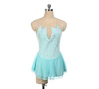YXWYXWA Girls Figure Ice Skating Robe Femme Adulte Sparkly Rhingestone sans Manches Bodys Bodys Body, Spectacle de Race de Costume, Jupe de Gymnastique de Danse de Ballet, Bleu Clair, L