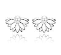 YXWYXWA Jewelry for Women Women Silver Earrings, Pearl Jacket Flower Stud Earrings for Women Fashion Jewelry Double Sided Gold Silver Plated Earrings Gifts for Girlfriend, Wife, Sister, Daughter,