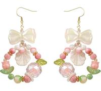 YXWYXWA Jewelry Pink Beauty Beaded Earring Bow for Sweet Girl Handmade Cute Earrings for Party Graduation Vacation, Jewelry