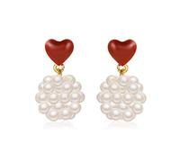 YXWYXWA Korean Sweet Love Pearl Earrings Vitality Girl Temperament Peach Heart Hollow Earrings for Female - Red
